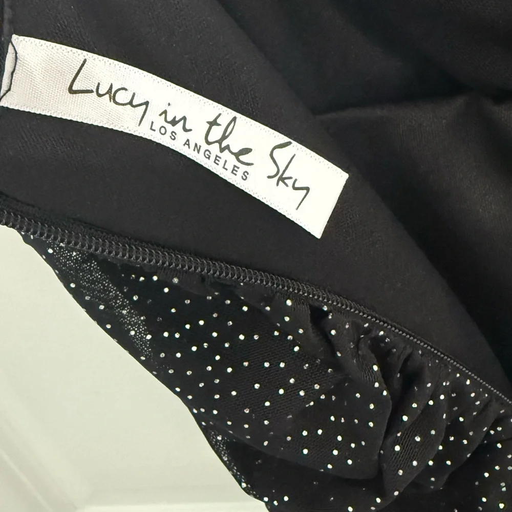 Lucy in the Sky NWOT Black Glitter Ruched Mini Dress - Picture 7 of 8